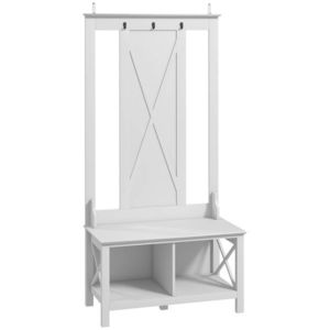 HOMCOM Suport pentru Haine cu Pantofi din Lemn cu 2 Rafturi și 3 Cârlige pentru Agățat Rucsacuri 80, 5x40x168 cm Alb | Aosom Romania imagine