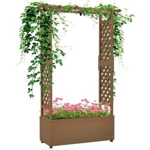 Outsunny Jardinieră cu treillis și arc, ghiveci pentru flori cu gaură de drenaj pentru plantă agățătoare, 112 x 41 x 180 cm, maro | Aosom Romania imagine
