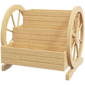 Outsunny Jardinieră pe picioare pătrată Potager 3 etaje cu 2 roți de căruță Lemn de brad, dim. 62L x 61l x 57H cm | Aosom Romania imagine