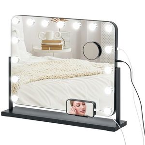 HOMCOM Oglindă cosmetică cu LED-uri, 3 moduri de lumină, reglabilă, control tactil, USB, 62, 5x49, 5 cm, negru | Aosom Romania imagine