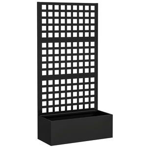Outsunny Jardinieră cu spalier, paravan de intimitate, pat ridicat pentru grădină din oțel galvanizat, pentru plante cățărătoare, 89x40x178cm, negru | Aosom Romania imagine