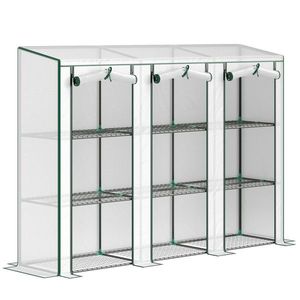 Outsunny Seră de grădină cu rafturi pe 3 niveluri seră pentru balcon 3 uși rulabile cu fermoar 215 x 46 x 151 cm alb | Aosom Romania imagine