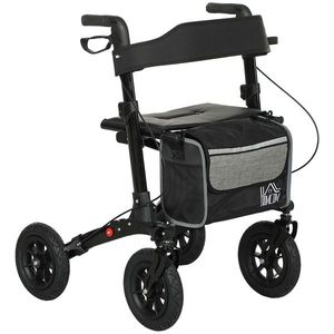 HOMCOM Deambulator pliabil 4 roți, rollator din aluminiu ușor, scaun căptușit, spătar, mânere reglabile, 69x64x98, 5cm negru | Aosom Romania imagine