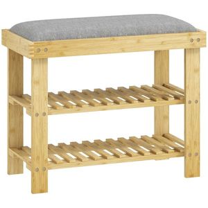 HOMCOM Bancă pentru încălțăminte din bambus, raft pentru încălțăminte cu 3 niveluri, stil scandinav, 60 x 29 x 49 cm, lemn natural | Aosom Romania imagine