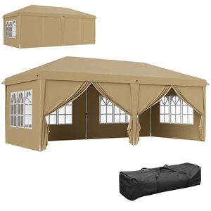 Outsunny Pavilion barnum pliant pop-up impermeabil 6 x 3 x 2, 7 m 4 pereți laterali detașabili 4 ferestre husă de transport kaki | Aosom Romania imagine