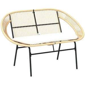 Outsunny Banc de grădină 2 locuri, banc exterior grădină din oțel, stil Acapulco, cu spătar și pernă, 126 x 72 x 83 cm, kaki | Aosom Romania imagine