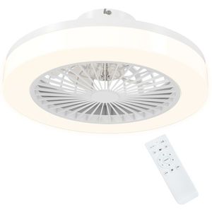 HOMCOM Ventilator de Tavan cu Lumină LED Reglabilă, 6 Viteze și Flux Reversibil, Ventilator din Plastic și Acril, Ø46x16 cm, Alb | Aosom Romania imagine
