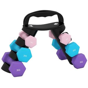 SPORTNOW Set de Gantere pentru Sală cu Suport Pliabil, 2x1 kg, 2x2 kg, 2x3 kg, Gantere Hexagonale din Metal cu Mâner, Antrenament Fitness Acasă, Roz, Albastru, Mov | Aosom Romania imagine