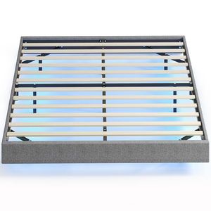 HOMCOM Somier 160x200 cm cu Lumini LED Structură de Pat Tapițerie tip in Lamele din Lemn Ușor de Montat Gri | Aosom Romania imagine