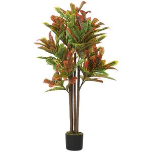 HOMCOM Plantă Artificială Croton cu 139 Frunze Modelabile și Ghiveci Alb din PP și Ciment, Plantă Falsă din PEVA și Lemn, 55x55x120 cm, Multicolor | Aosom Romania imagine