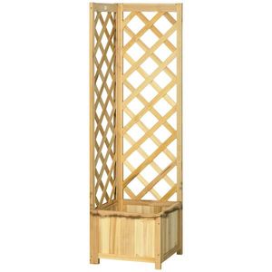 Outsunny Jardinieră cu spalier din lemn Ghiveci exterior pentru colț pentru plante cățărătoare 40x40x145 cm Natural | Aosom Romania imagine