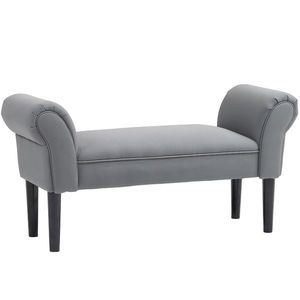 HOMCOM Banchetă pentru marginea patului tapițată în in sintetic cu picioare din lemn, brațe și șezut căptușit gri închis | Aosom Romania imagine