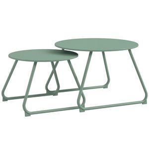 Outsunny Set de 2 mese de cafea rotunde încorporabile pentru grădină din metal epoxid, Masă de Cafea Stabilă pentru exterior, verde | Aosom Romania imagine