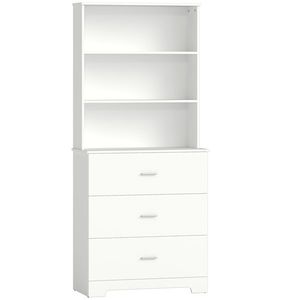 HOMCOM Bibliotecă Vitrină înaltă cu 3 sertare, 3 rafturi deschise, pentru living și bucătărie, 79x39, 5x180 cm, alb | Aosom Romania imagine