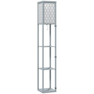 HOMCOM Lampă de podea cu raft, 3 compartimente, dimensiuni compacte, MDF, gri deschis | Aosom Romania imagine