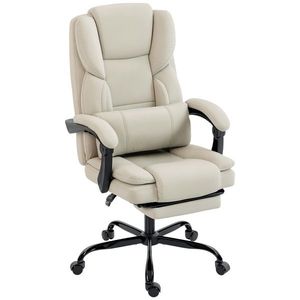 HOMCOM Scaun de birou cu tapiţerie din piele ecologică prietenoasă cu animalele, suport pentru picioare, reglabil pe înălţime, pe roţi, Bej | Aosom Romania imagine