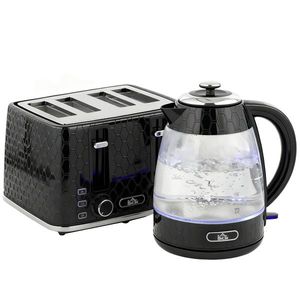 HOMCOM Set cu fierbător rapid 1, 7L 2200W și prăjitor cu 4 fante cu filtru anticalcar, Negru | Aosom Romania imagine