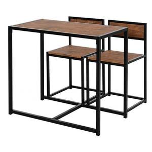 HOMCOM Set masă de bar 3 piese, 2 scaune, 1 masă, 90 cm x 47 cm x 76 cm, maro + negru | Aosom Romania imagine
