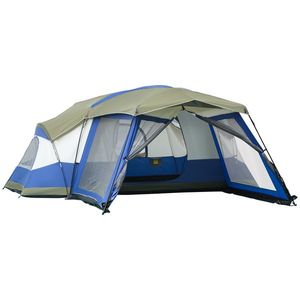 Outsunny Cort camping 6-8 persoane Cort familial cu vestibul 2 ferestre Cort cupolă piele ecologică3000mm pentru trekking festival fibră de sticlă Albastru 518 x 487 x 237 cm | Aosom Romania imagine