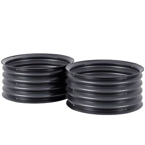 Outsunny Set de 2 containere de plantare galvanizate, Ø60 x 30H cm, ghivece cu fund deschis pentru diferite plante, Gri închis | Aosom Romania imagine