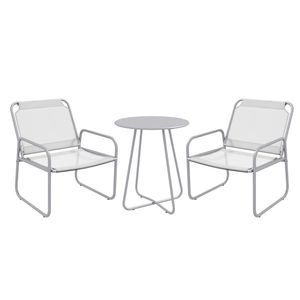 Outsunny Set mobilier de grădină 3 piese, 2 scaune cu tapițerie din material respirabil, 1 măsuță rotundă Ø60 cm, Gri deschis | Aosom Romania imagine