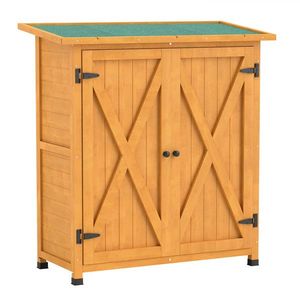 Outsunny Dulap de grădină, șură pentru unelte din lemn, dulap rezistent la intemperii cu 2 uși acoperiș din asfalt 110 x 55 x 117 cm, Galben | Aosom Romania imagine