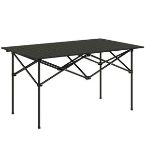 Outsunny Masă de camping pliabilă cu blat rulabil, masă de grădină din aluminiu 2 persoane 95 x 55 cm Negru | Aosom Romania imagine
