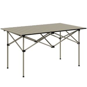 Outsunny Masă de camping pliabilă cu blat rulabil, masă de grădină din aluminiu pentru 2 persoane, 95 x 55 cm Khaki | Aosom Romania imagine