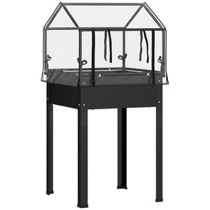 Outsunny Jardinieră cu acoperiș de seră, cutie ridicată pentru plante cu orificii de drenaj, 60 x 60 x 120 cm, Negru | Aosom Romania imagine