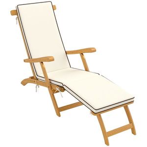 Outsunny Șezlong din lemn pliabil pentru grădină cu suport pentru picioare, saltea, șezlong până la 160 kg, Teak | Aosom Romania imagine