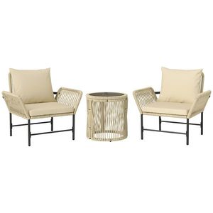 Outsunny Set mobilier de grădină din Polyrattan, mobilier outdoor pentru balcon pentru 2 persoane, 3 piese cu 2 scaune, măsuță laterală, perne | Aosom Romania imagine