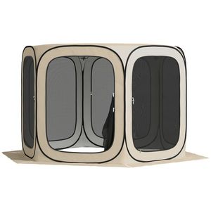 Outsunny cort pop-up pentru camping, portabil, protecție UPF50+, laterale cu plasă, sârmă de oțel, Khaki | Aosom Romania imagine