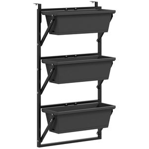 Outsunny Set de 3 ghivece ghiveci cu orificii, 56x42 cm, ghivece pătrate din plastic, Gri închis | Aosom Romania imagine