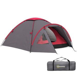 Outsunny Cort de camping pentru 2 persoane, ușor, stabil, rezistent la apă, UV 50+ cu verandă, ușă, ferestre, podea Gri | Aosom Romania imagine