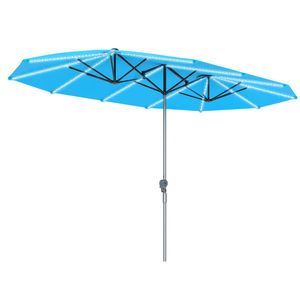 Outsunny Umbrelă dublă cu lumini solare, aluminiu, poliester, protecție UPF50+, rezistentă la UV, umbrelă pentru terasă, Albastru | Aosom Romania imagine