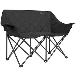 Outsunny Scaun pliabil 2 locuri, scaun de camping pliabil cu geantă de transport, outdoor, suportă până la 250 kg, 145 x 60 x 92 cm, Negru | Aosom Romania imagine