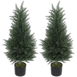 HOMCOM Set de 2 plante artificiale tip chiparos, 362 frunze din plastic, ghiveci, rezistente la UV, verde | Aosom Romania imagine