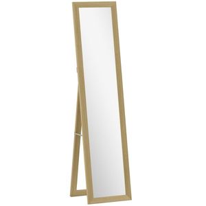 HOMCOM Oglindă cu Ramă din MDF, Picioare și Cârlige pentru Utilizare pe Podea sau pe Perete, 37x40x155 cm, Lemn Natural | Aosom Romania imagine