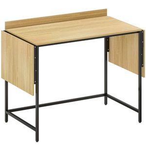 HOMCOM Birou pliabil pentru calculator cu 2 blaturi extensibile, mult spațiu pentru monitoare, picioare metalice, construcție robustă, Stejar+Negru | Aosom Romania imagine