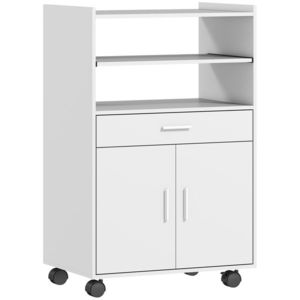 HOMCOM Dulap pentru cuptor cu microunde, raft, dulap cu uși duble, sertar, role, Alb | Aosom Romania imagine