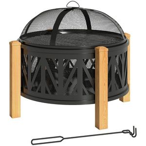 Outsunny Cuva pentru foc 2-in-1 Ø75 x 58 cm Vatră cu protecție la scântei Cârlig de întreținere Grătar Negru | Aosom Romania imagine