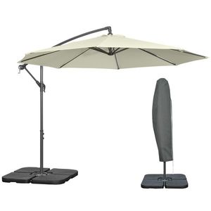 Outsunny Umbrelă Suspendată cu Bază în Cruce, Greutăţi, Manivelă și Protecţie UV, Ø3x2.5 m, Bej | Aosom Romania imagine