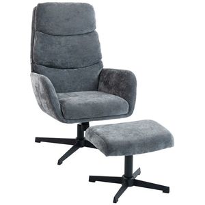 HOMCOM Fotoliu tapițat cu taburet, fotoliu lounge cu spătar înalt, bază metalică, pentru living, dormitor, gri | Aosom Romania imagine