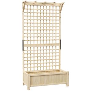 Outsunny Jardinieră Înălțată cu Găuri de Drenaj, Ghiveci din Lemn cu Spalier pentru Plante Cățărătoare, Legume, Flori, Culoare Naturală | Aosom Romania imagine