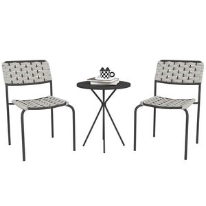 Outsunny Set mobilier grădină din poliratan, lounge exterior mobilier balcon pentru 2 persoane, 3 piese, 2 scaune, masă, gri | Aosom Romania imagine