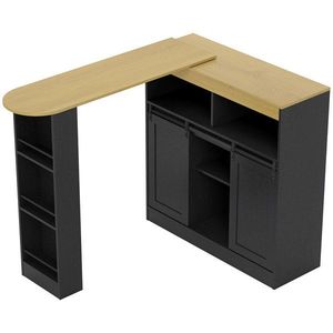 HOMCOM Masă de bar extensibilă, transformabilă în formă în L, mult spațiu de depozitare, 3 rafturi reglabile, PAL, MDF, Negru | Aosom Romania imagine