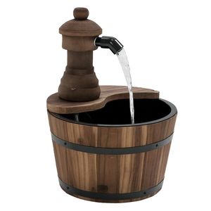 Outsunny Fântână de grădină în formă de butoi, Pompă de Apă Submersibilă Inclusă Ø 27 x 37 Î lemn de pin Maro | Aosom Romania imagine