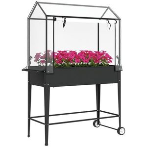 Outsunny Carré potager sur pieds cu bâche en PVC jardinière surélevée cu roți gaură de drenaj 100 x 45 x 152 cm negru | Aosom Romania imagine