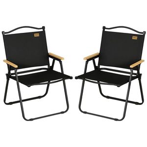 Outsunny Set 2 Scaune de Camping și Plajă Pliabile cu Cotiere, 54x59x78 cm, Negru | Aosom Romania imagine