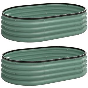 Outsunny Set de 2 Jardiniere Înălțate Modulare, Ghivece de Grădină cu Margine din Cauciuc, Fund Deschis, Jardiniere Înălțate din Oțel Galvanizat pentru Plante Aromatice, Fructe, Legume și Flori, 135x90x30 cm, Verde | Aosom Romania imagine
